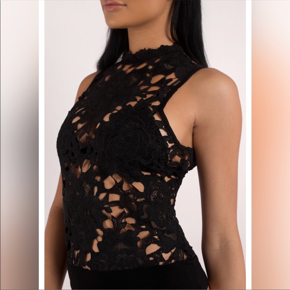 Black lace crochet high neck tank bodysuit